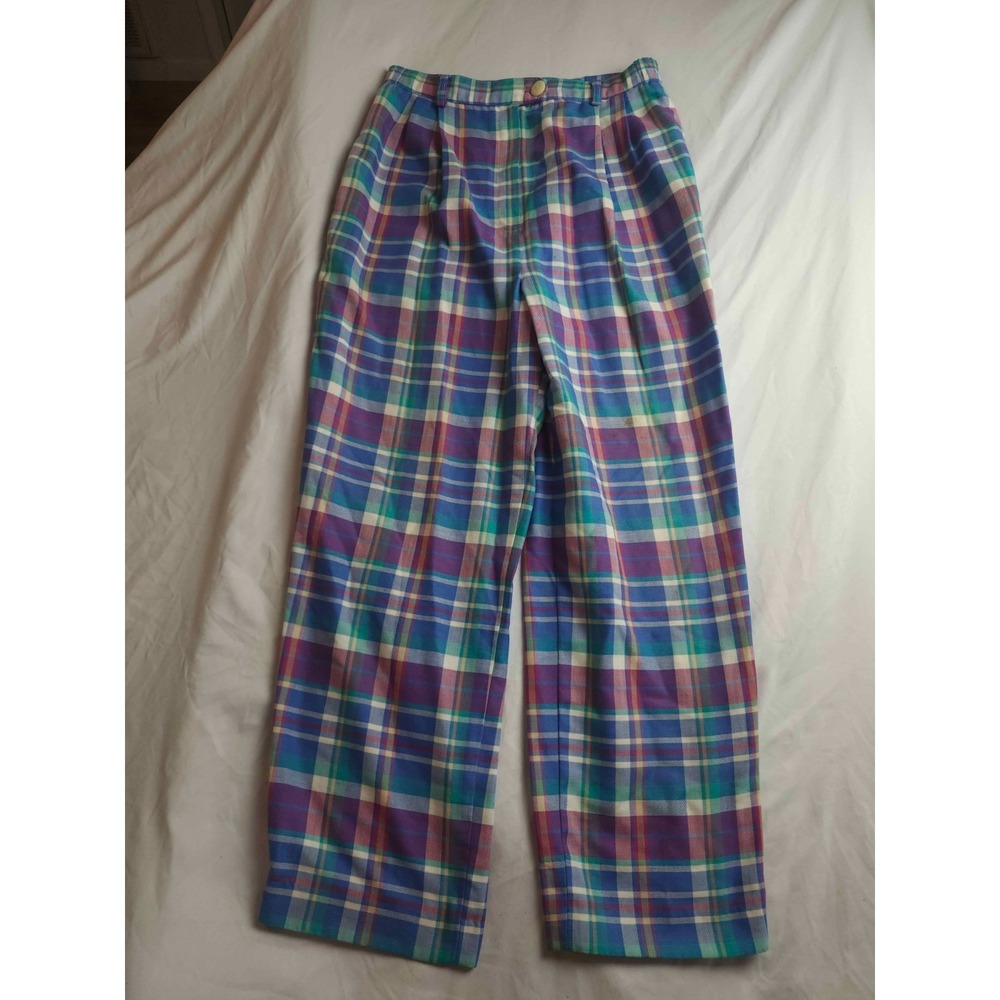 Patchington Pants Womens Size 8 Purple Plaid Chino Trouser Tapered Pleated Front